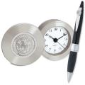 Silver Travel Alarm Clock & Black Ballpoint Ambassador Pen