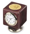 Rosewood Finish Wood Cube Desk Clock - Gold
