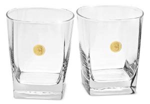 13 Oz. Double Old Fashion Sterling Glasses w/ Gold Medallion (Set of 2)