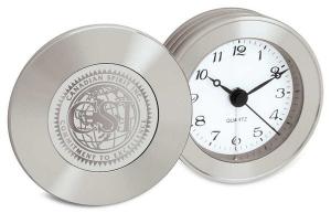 Rodeo II Silver Tone Travel Alarm Clock w/Presentation Box