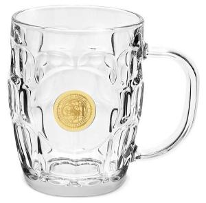 20 Oz. Glass Beer Stein Mug - Gold Medallion